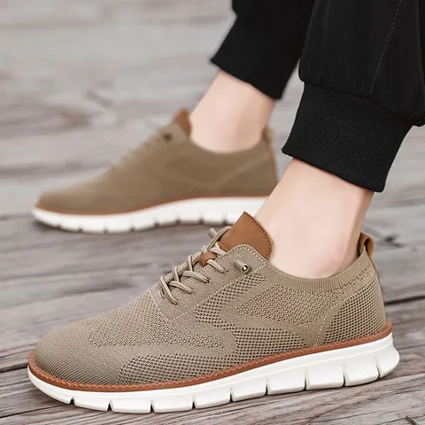 Men Casual Knit Mesh Loafers Lightweight Breathable Slip On Walking Shoes Flexible EVA Sole Fashion Driving Shoes For Men