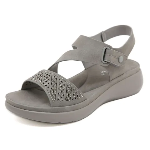 Women's Casual Wedge Sandals Rhinestone Hollow Out Platform Sporty Comfortable Summer Beach Shoes Hook And Loop Sandals