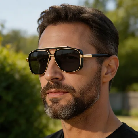 Quadratische Polarisierte Sonnenbrille Für Herren Vintage Luxus Doppelsteg Metall PC Rahmen UV400 Mode Brillen