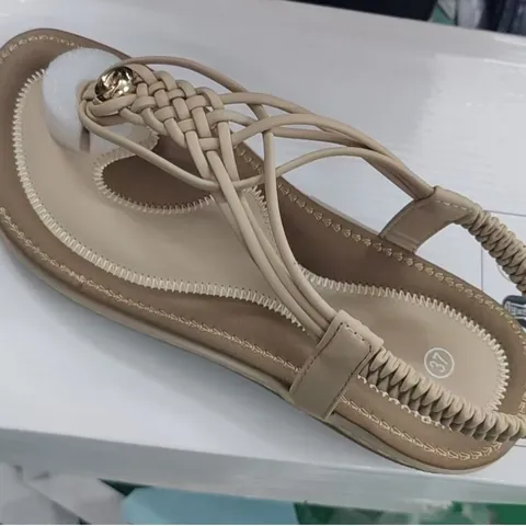 Bohemian Women Braided Flat Sandals T-Strap Rhinestone Summer Beach Shoes Elastic Back Strap Roman Style Casual Footwear