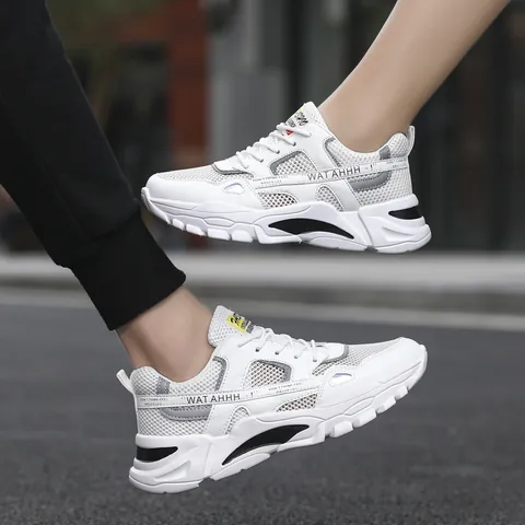 Men's Lightweight Breathable Running Shoes Mesh Upper Chunky Sneakers Casual Walking Shoes For Spring Summer Large Size White Sneakers