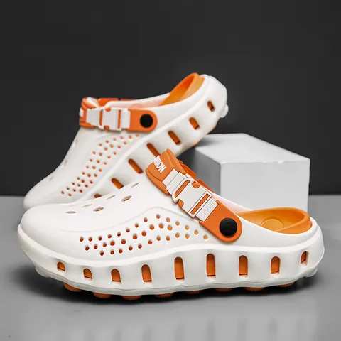 Men Thick Sole Clogs Breathable EVA Garden Shoes Non Slip Beach Sandals Lightweight Outdoor Leisure Hollowed Out Platform Shoes