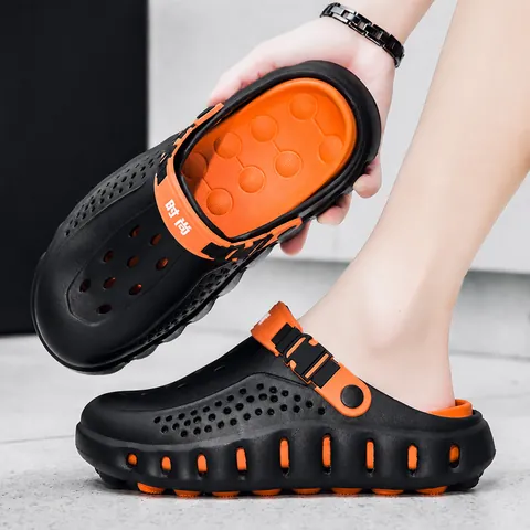 Men Thick Sole Clogs Breathable EVA Garden Shoes Non Slip Beach Sandals Lightweight Outdoor Leisure Hollowed Out Platform Shoes