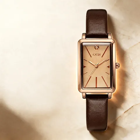 Ladies Quartz Watch Rectangular Alloy Case Leather Strap Water Resistant Vintage Simple Elegant Fashion Wristwatch Women