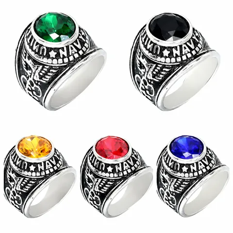 Vintage Edelstahl United States Navy Militär Ring Für Herren Retro Adler Anker Muster Strass Siegelring Schmuck