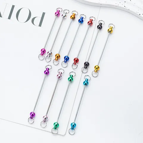 Metal DIY Beading Rod Keychain Accessory Gradient Colored Bead Ends Electroplated Metal Threaded Rod For Handcraft Jewelry Making Findings Accessory
