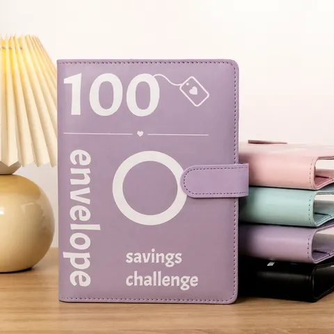 100 Envelope Savings Challenge Binder Budget Book PU Leather Loose Leaf Savings Challenge Notebook For Cash Budgeting Financial Planner Home Office