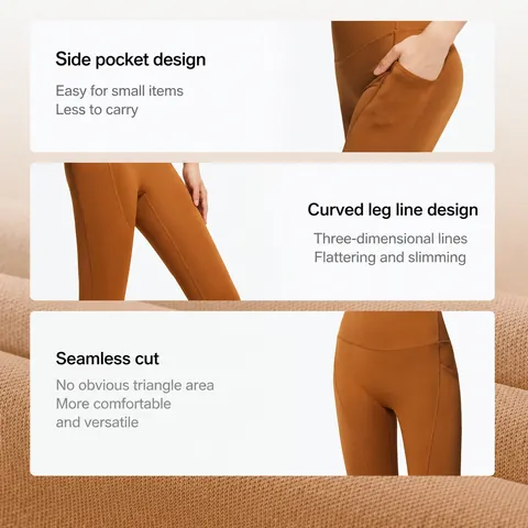 Women High Waist Yoga Pants With Side Pockets Peach Lift Leggings Naked Feeling Sports Trousers For Fitness Training Workout