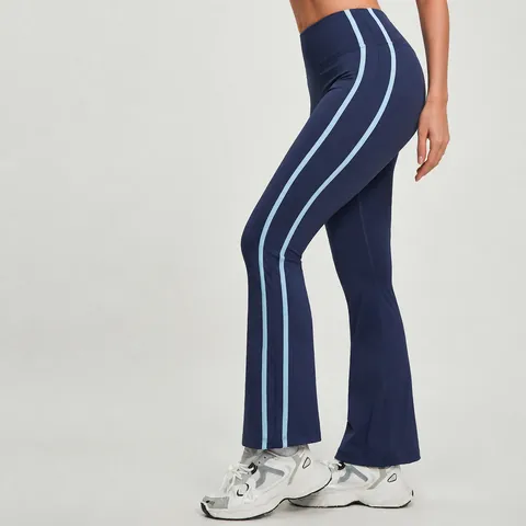 Women High Waist Striped Yoga Flare Pants Elastic Butt Lifting Slim Fit Running Fitness Training Sport Leggings For Women