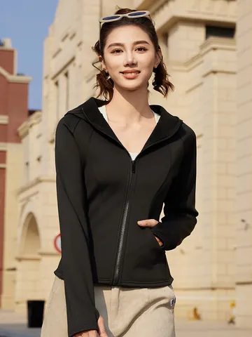 Dames Slim Fit Capuchon Yoga Jas Winddicht Verdikte Fleece Activewear Hardlopen Zip Up Top Voor Herfst Winter Sport