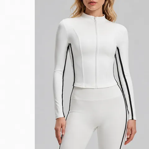 Women Slim Fit Stand Collar Fleece Lined Yoga Jacket Autumn Winter Thick Workout Top Yoga Outerwear Long Sleeve Athletic Jacket
