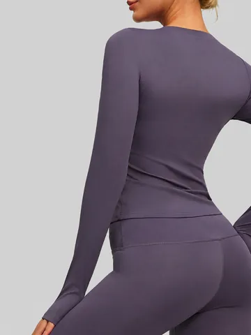 Women Slim Fit Yoga Top Long Sleeve Activewear Shirt With Thumbholes Elastic Breathable Sports T-Shirt For Running Gym
