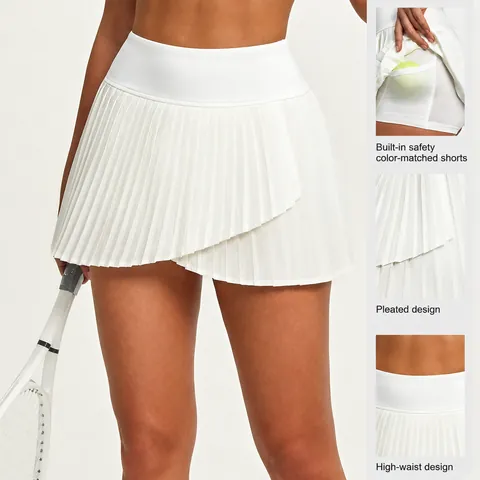 Women's High Waist Pleated Tennis Skirt With Slit Hidden Pocket Slim Fit Sport Skort For Running Gym Fitness Training