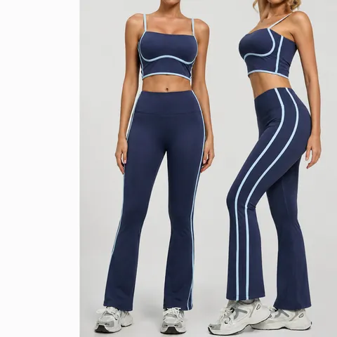 Pantaloni da Yoga a Campana a Vita Alta da Donna E Canotta Top E Bottom Set Poliestere a Costine Alta Elasticità Outfit Sportivo