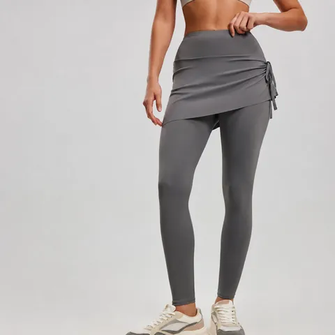 Women's High Waist Yoga Skirt Pants Faux Two-Piece Ruched Drawstring Leggings Slimming Fitness Gym Sports Pants Polyester Spandex Bottom