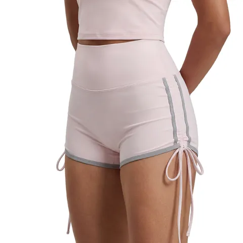 Women's High Waisted Ruched Sports Shorts Contrast Binding Drawstring Running Fitness Yoga Gym Tight Booty Shorts Polyester
