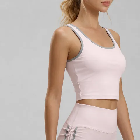 Sujetador Deportivo de Alto Impacto para Mujer Bloque de Color Antichoque Copa Fija Yoga Correr Camiseta Fitness Poliéster Spandex Top