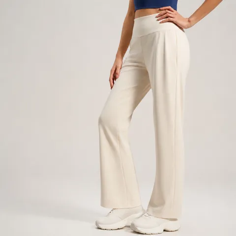 Women High Waist Straight Leg Yoga Pants Loose Fit Peach Butt Lifting Trousers With Back Pocket Soft Elastic Workout Pants
