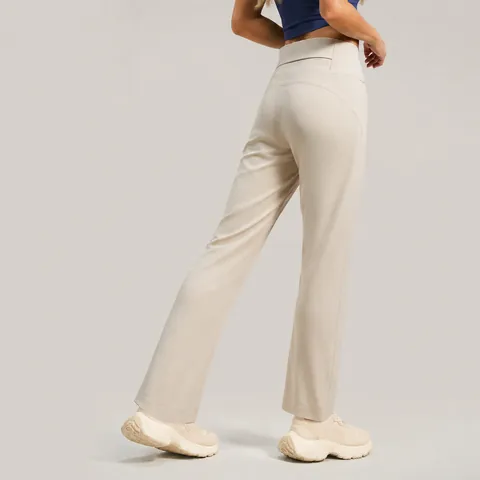Women High Waist Straight Leg Yoga Pants Loose Fit Peach Butt Lifting Trousers With Back Pocket Soft Elastic Workout Pants