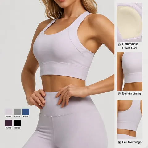 High Impact Shockproof Racerback Sports Bra For Women Naked Feeling Yoga Gym Workout Crop Top Running Active Tank Bra