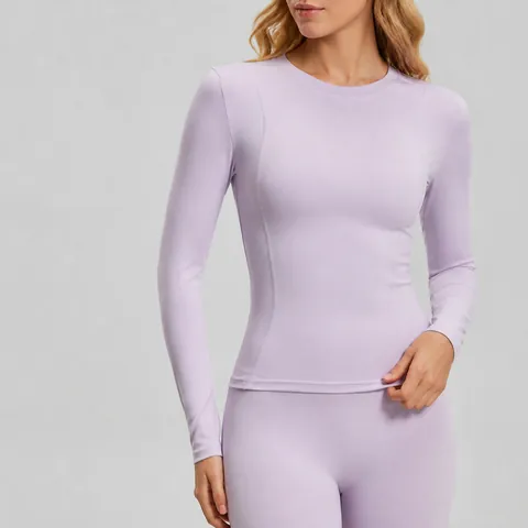 Maglia da Yoga da Donna a Manica Lunga Slim Fit Girocollo Traspirante Camicia da Allenamento Fitness Sport T-Shirt