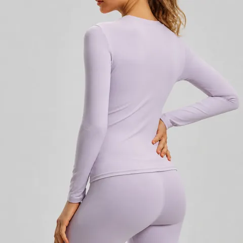 Maglia da Yoga da Donna a Manica Lunga Slim Fit Girocollo Traspirante Camicia da Allenamento Fitness Sport T-Shirt