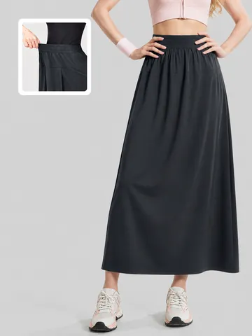 Women Casual High Waist Yamamoto Style Culottes Skort A-Line Loose Elastic Waist Wide Leg Skirt Pants Flowy Bottoms For Spring Autumn