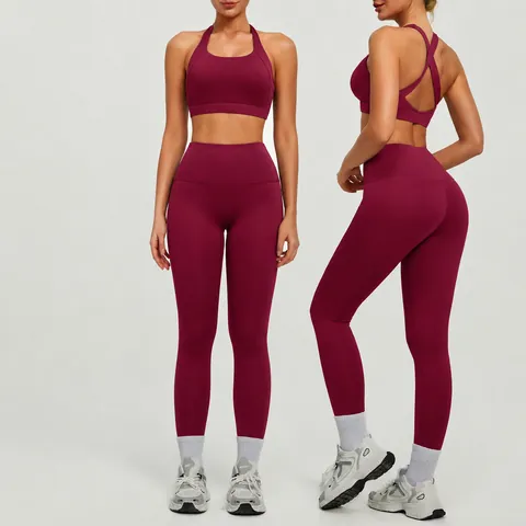 Women High Waist Seamless Yoga Set Cross Back Sports Bra And Leggings Nude Feeling Fitness Workout Gym Suit Top And Bottom
