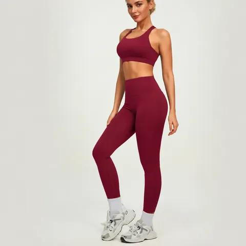 Women High Waist Seamless Yoga Set Cross Back Sports Bra And Leggings Nude Feeling Fitness Workout Gym Suit Top And Bottom