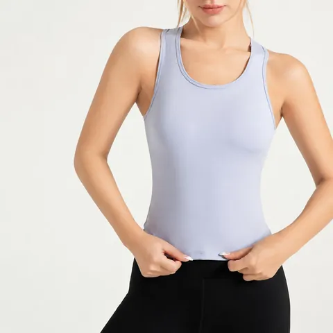 Women High Elastic Integrated Sports Tank Top With Fixed Chest Pads Breathable Tight Fitness Yoga Vest Top For Workout Gym Running