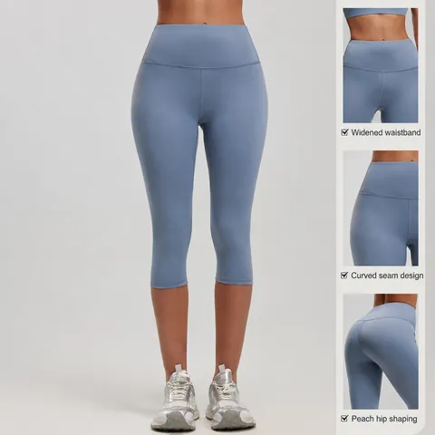 Women High Waist Yoga Capris Peach Hip Lift Running Sports Tights Polyester Spandex High Stretch Workout Leggings Bottom
