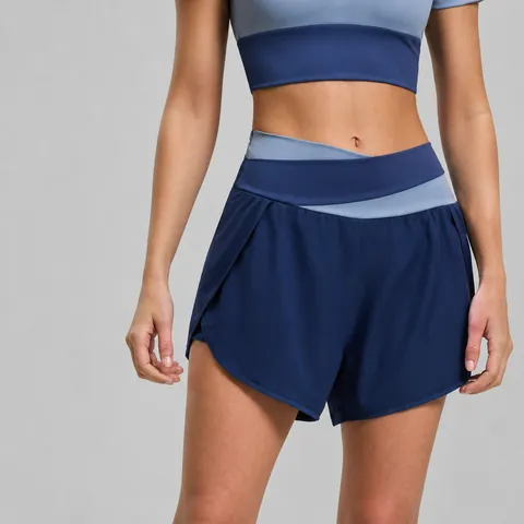 Women High Waist Color Block Yoga Shorts Naked Feeling Thin Fitness Athletic Gym Booty Shorts Summer Sport Bottoms