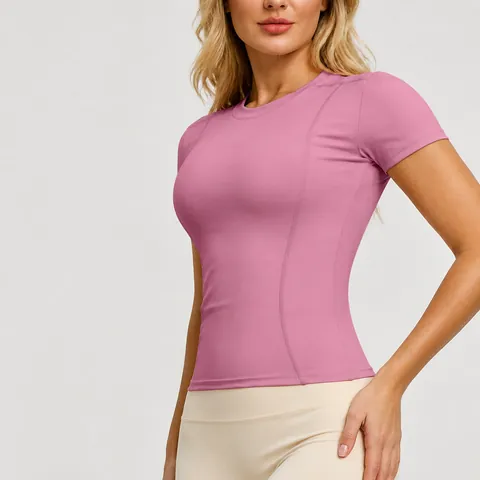 Women Slim Fit Yoga Athletic Top Short Sleeve Gym T-Shirt Quick Dry Running Sports Workout Shirt Polyester Spandex Soft