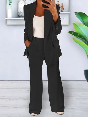 Women Slim Fit Blazer Jacket Office Business Lapel Long Sleeve Top Polyester Solid Color Professional Work Wear Outerwear