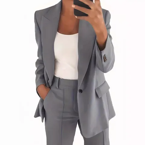 Chaqueta de Mujer Profesional de Ajuste Delgado con Solapa Color Sólido Blazer de Manga Larga Elegante Ropa de Oficina Chaqueta de Moda Urbana