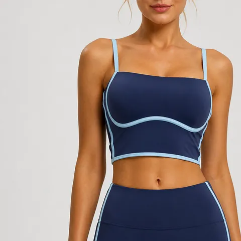 Soutien-gorge de Sport Aérodynamique pour Femmes Avec Coussinets Amovibles Bretelles Réglables Bordure Contrastée Yoga Fitness Top