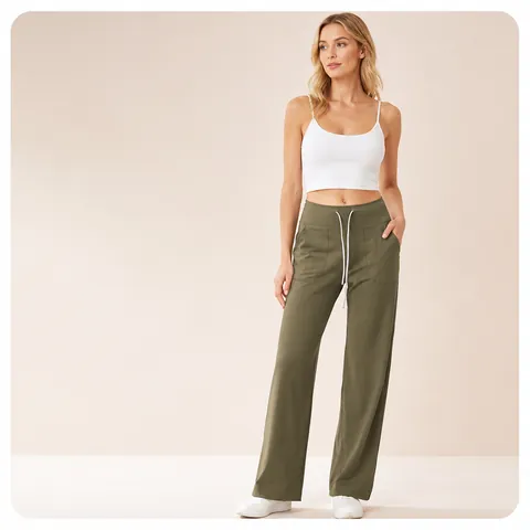 Women High Waist Tummy Control Wide Leg Yoga Pants Draped Straight Drawstring Loose Casual Sporty Sweatpants Workout Bottom