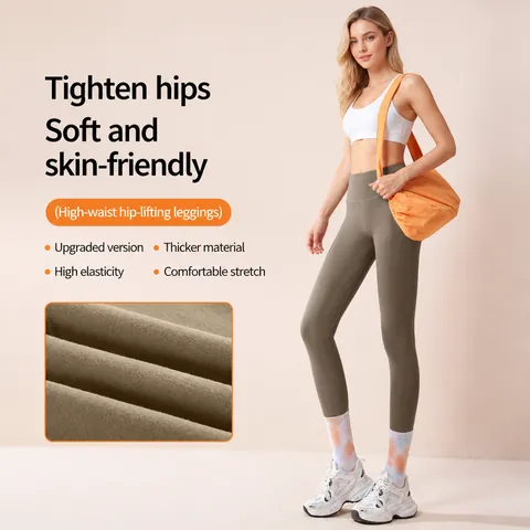 Women High Waist Fleece Lined Yoga Pants Seamless Tummy Control Leggings Polyester Spandex Winter Warm Gym Fitness Bottom