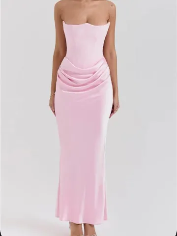 Women Sexy Tube Top Backless Ruched Bodycon Mermaid Evening Gown Satin Long Dress For Party Wedding Elegant Formal Sleeveless Robe