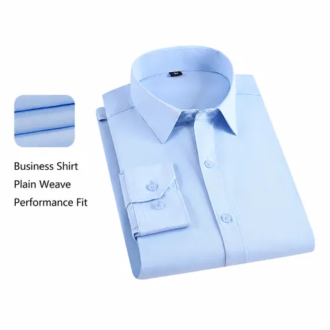 Chemise de Travail Ajustée pour Hommes Manches Longues Couleur Unie Polyester Lavé au Sable Chemise Formelle Professionnelle