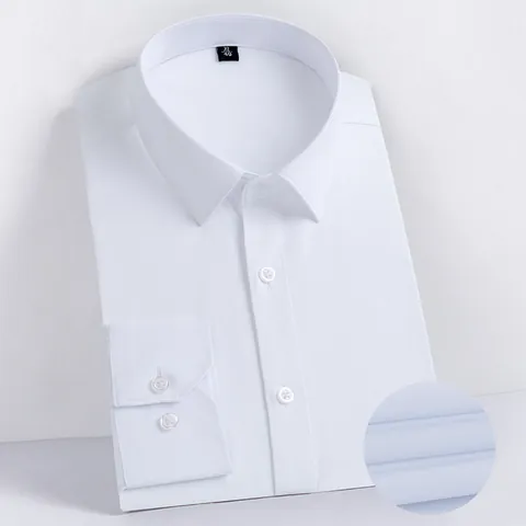 Chemise Formelle de Bureau pour Hommes Manches Longues Coton Polyester Coupe Slim Sans Repassage Brodé Chemise Habillée