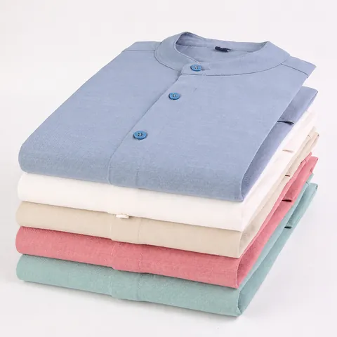 Heren Casual Katoen Viscose Effen Kleur Lange Mouw Overhemd Minimalistisch Opstaande Kraag Losse Japanse Stijl Top