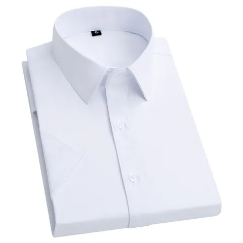 Herren Business Kurzarm Hemd Slim Fit Leinwandbindung Bestickt Formelles Oberteil für Sommer Büro Alltag Einfarbig