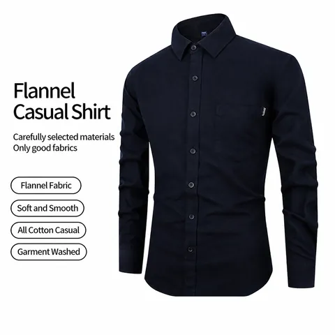 Camicia da Uomo in Flanella di Cotone Casual Tinta Unita Manica Lunga Camicia Smart Casual Vestibilità Regolare Uomo