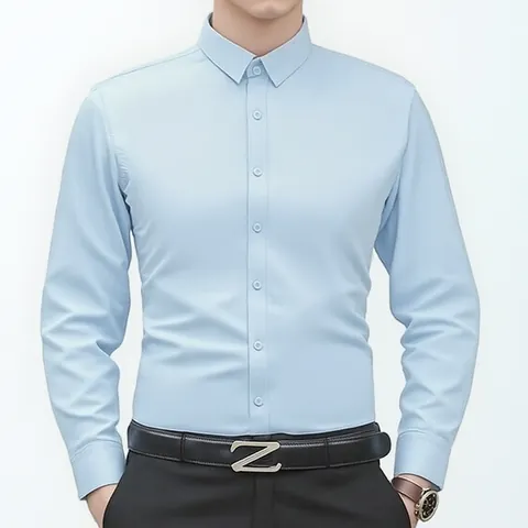Chemise de Travail Ajustée pour Hommes Manches Longues Couleur Unie Polyester Lavé au Sable Chemise Formelle Professionnelle