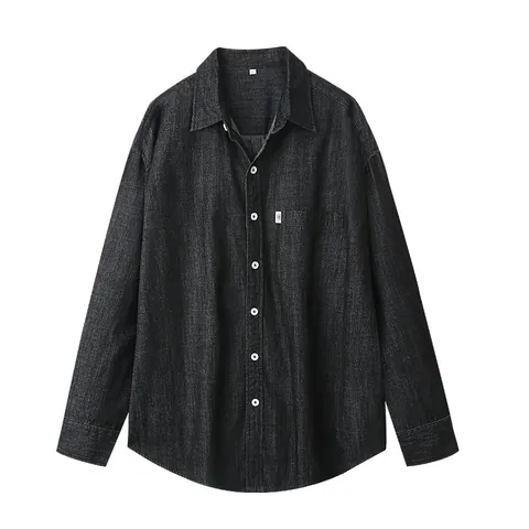 Camicia in Denim da Uomo a Maniche Lunghe 100% Cotone Giapponese Minimalista Casual Top Botton Down Con Tasca Vintage Lavata