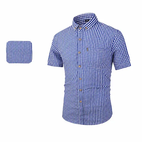 Men Casual Plaid Shirt Cotton Short Sleeve Slim Fit Gingham Check Breathable Summer Top Minimalist Fashion Urban Button Down Shirt