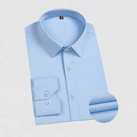 Men's Long Sleeve Business Formal Shirt Regular Fit Solid Color Polyester Stretch Button Down Dress Shirt Office Work Top