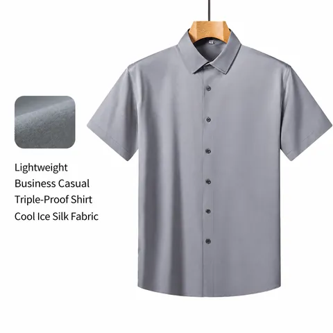 Men's Light Business Short Sleeve Shirt Moisture Wicking Seamless Polyester Spandex Slim Fit Solid Color Casual Shirt