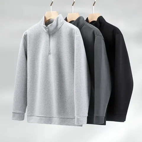 Men's Half Zip Stand Collar Sweatshirt Casual Solid Color Cotton Blend Long Sleeve Pullover Top Business Fashion Men Clothing